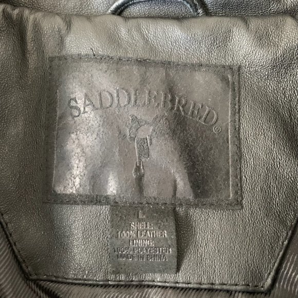 SADDLEBRED Black Leather Full-Zip Motorcycle Jacket - Picture 6 of 7